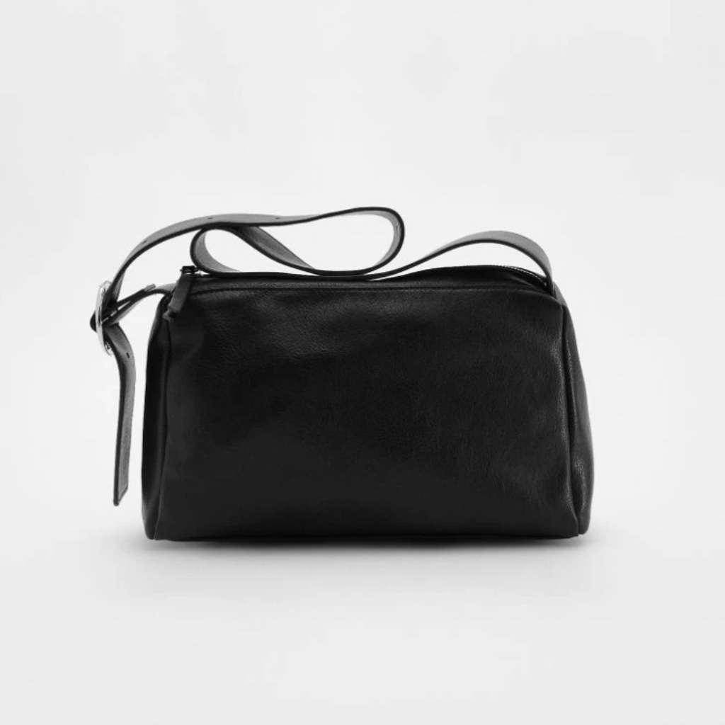 Sleek Black Faux Leather Shoulder Bag Adjustable Strap